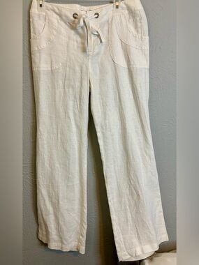 INC International Concepts White linen Wide Leg Drawstring Pants
